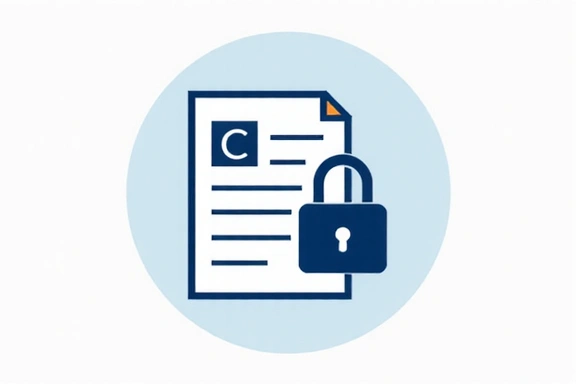 Icono de derechos de autor con un documento y un candado, simbolizando la protección de la propiedad intelectual.